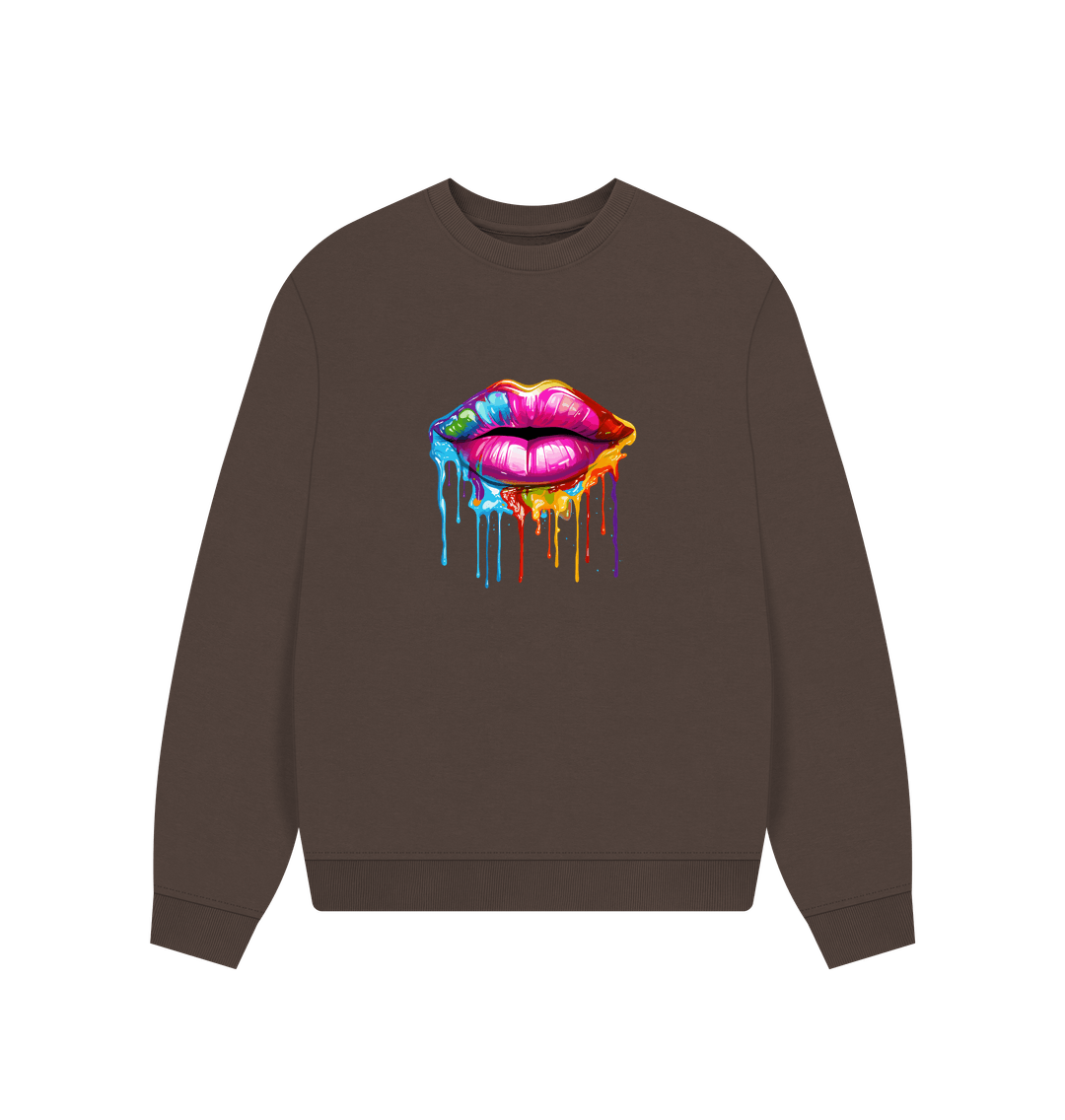 Chocolate Colour Drip Kiss - Women's Oversized Jumper