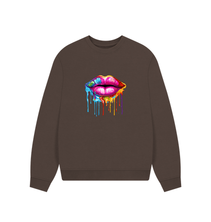 Chocolate Colour Drip Kiss - Women's Oversized Jumper