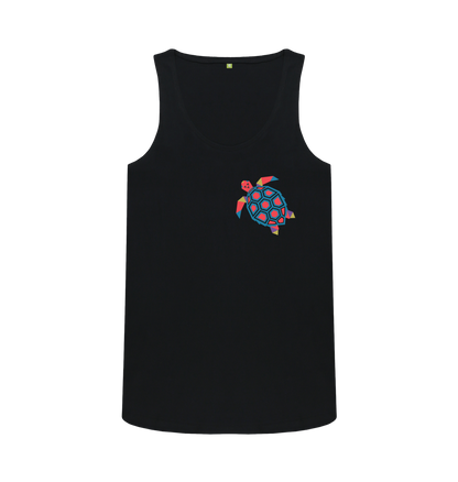 Black tank top with colorful turtle design