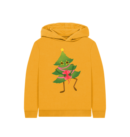 Mustard Dancing Christmas Tree Hoody by Emma Garrett - Kids' Organic Pullover Hoody