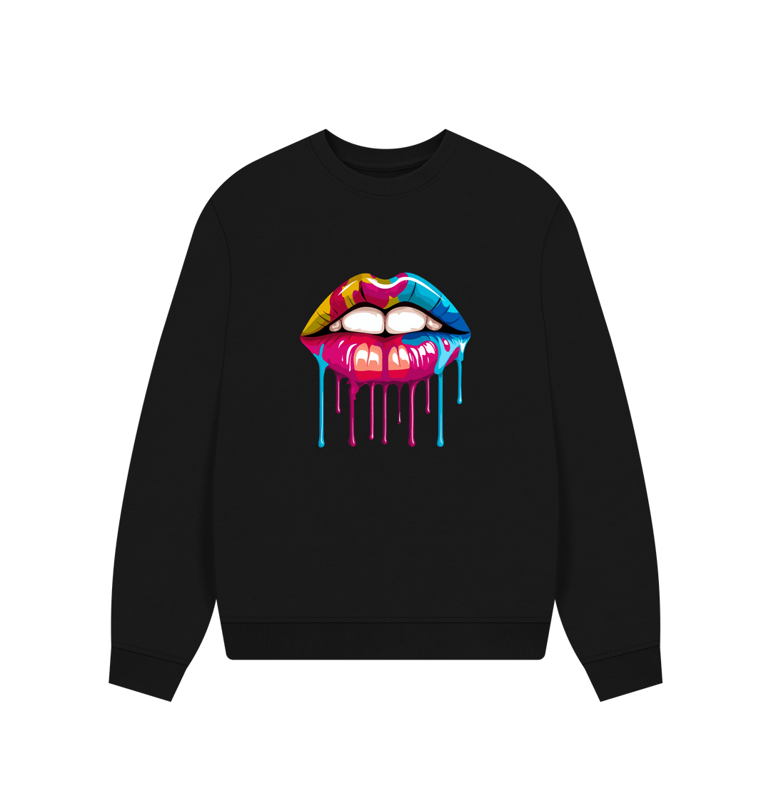 Black Colour Drip Lipstick - Women's Oversized Jumper