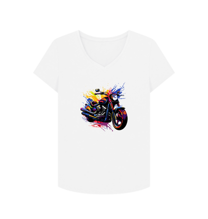 White Colour Drip Rider Spirit - Women's V-Neck T-shirt