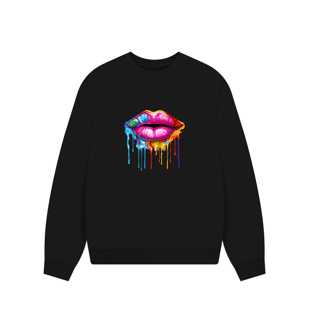 Black Colour Drip Kiss - Women's Oversized Jumper