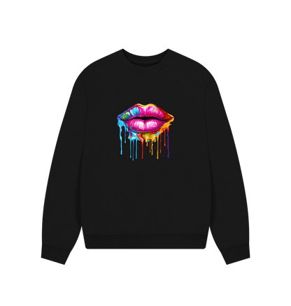 Black Colour Drip Kiss - Women's Oversized Jumper