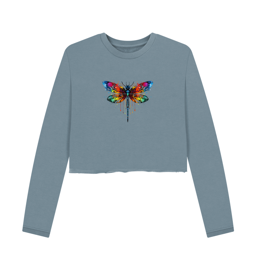 Stone Blue Colour Drip Dragonfly Queen - Women's Boxy Jumper