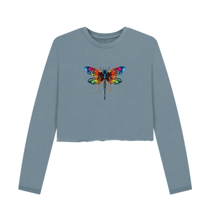 Stone Blue Colour Drip Dragonfly Queen - Women's Boxy Jumper