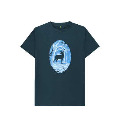 Denim Blue Forest Deer - Unisex Kids T-Shirt