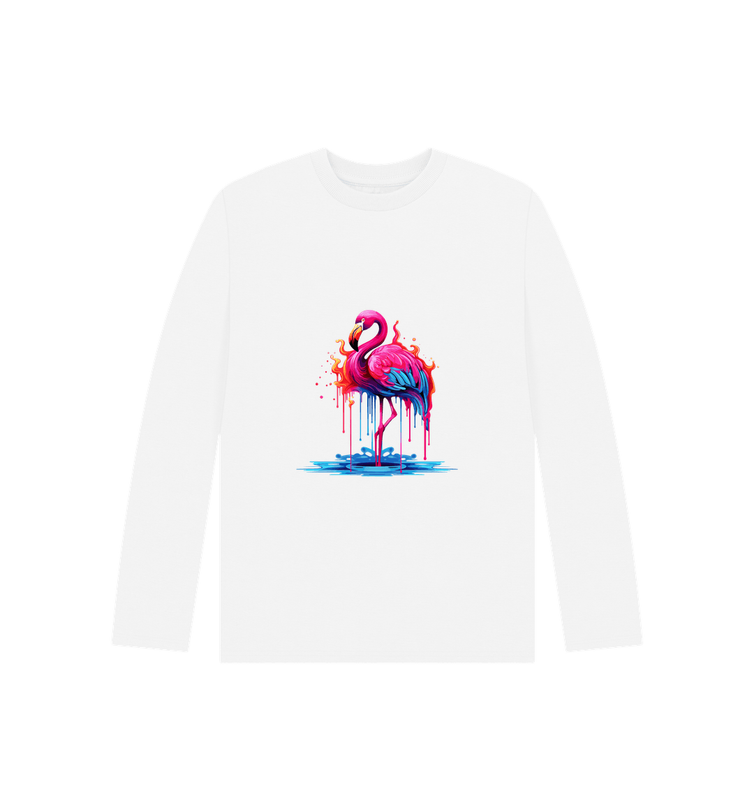 White Colour Drip Flamingo - Kids Organic Long Sleeve T-shirt