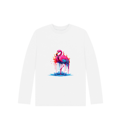 White Colour Drip Flamingo - Kids Organic Long Sleeve T-shirt