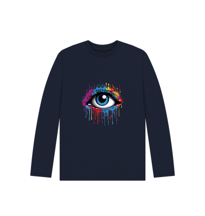 Navy Blue Colour Drip Vision - Kids Organic Long Sleeve T-shirt