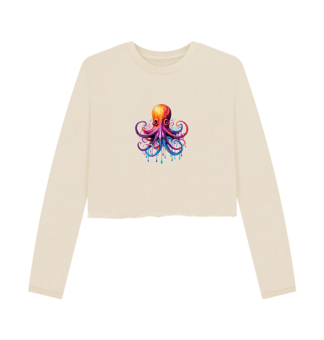 Oat Colour Drip Octopus - Women's Boxy Jumper