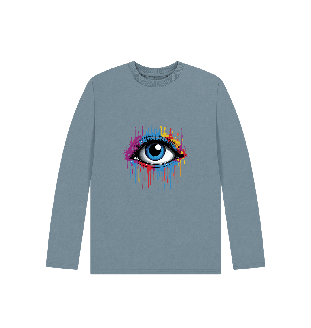 Stone Blue Colour Drip Vision - Kids Organic Long Sleeve T-shirt