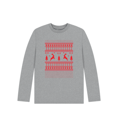 Gray long-sleeved sweater with Christmas pattern