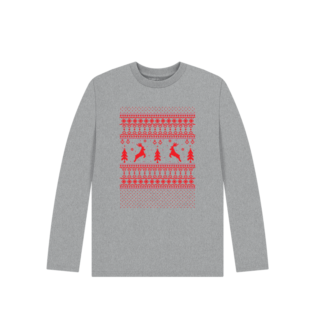 Gray long-sleeved sweater with Christmas pattern