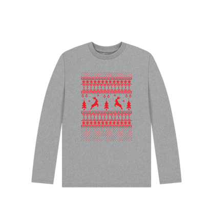 Gray long-sleeved sweater with Christmas pattern