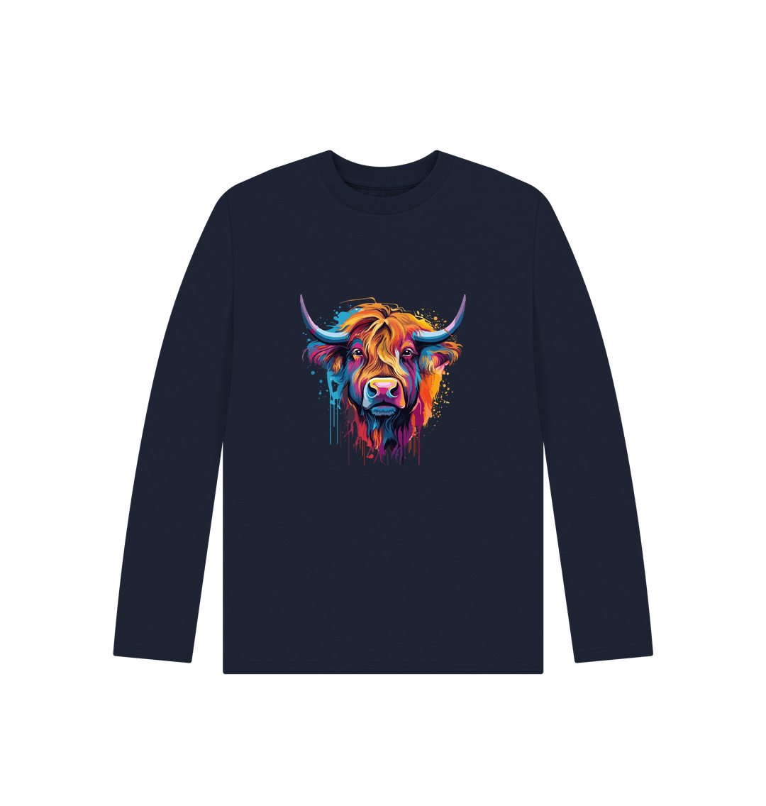 Navy Blue Colour Drip Bull - Kids Organic Long Sleeve T-shirt