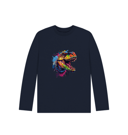 Navy Blue Colour Drip Dinosaur - Kids Organic Long Sleeve T-shirt