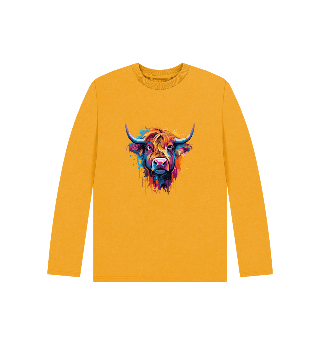 Mustard Colour Drip Bull - Kids Organic Long Sleeve T-shirt