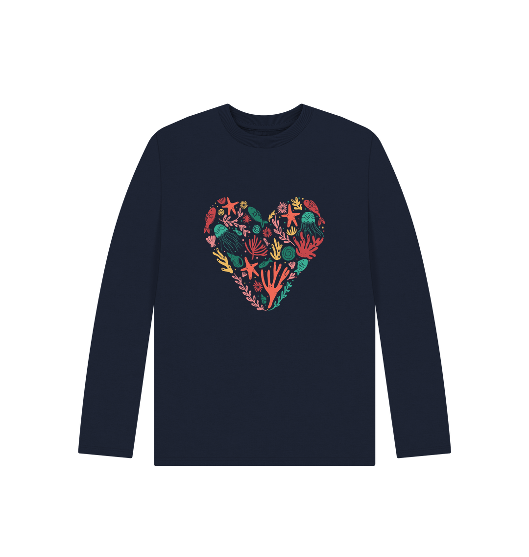 Navy Blue Love Coral - Kids' Organic Long Sleeve T-shirt