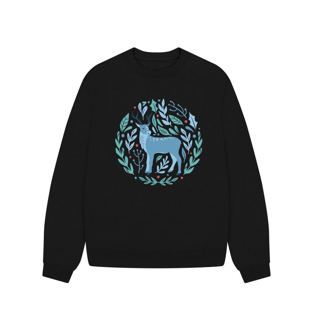 Black Reindeer Motif - Women's Oversized Jumper