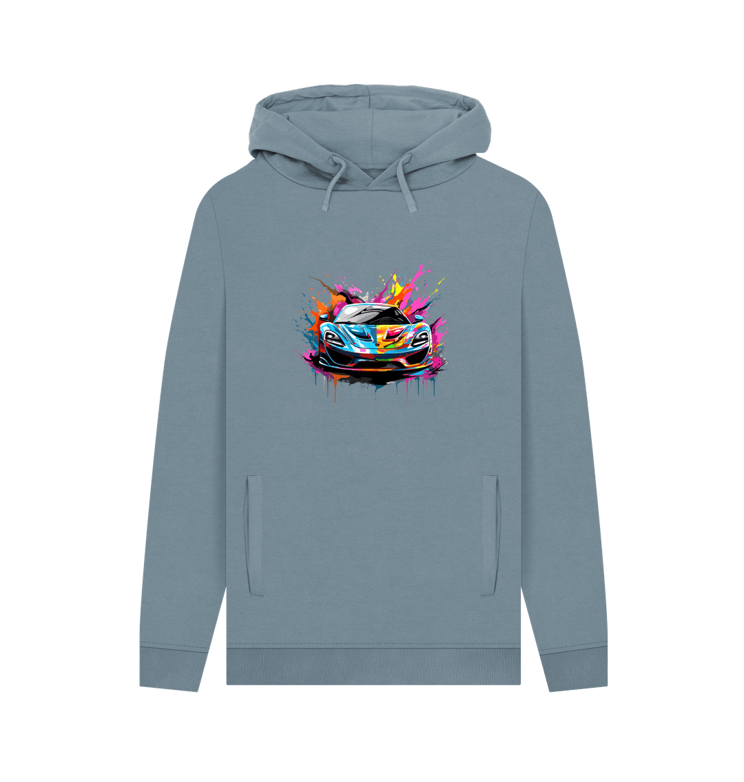 Stone Blue Colour Drip Top Car - Men's Pullover Hoodie