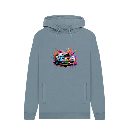 Stone Blue Colour Drip Top Car - Men's Pullover Hoodie