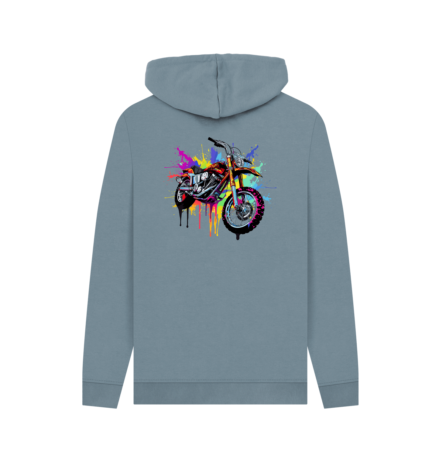 Stone Blue Colour Drip Bike - Mens Pullover Hoodie