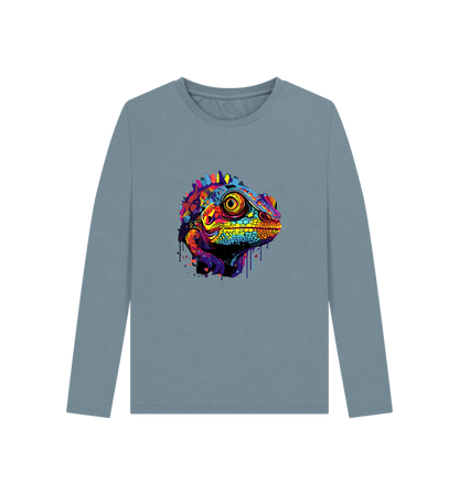 Stone Blue Colour Drip Chameleon - Women's Long Sleeve T-shirt