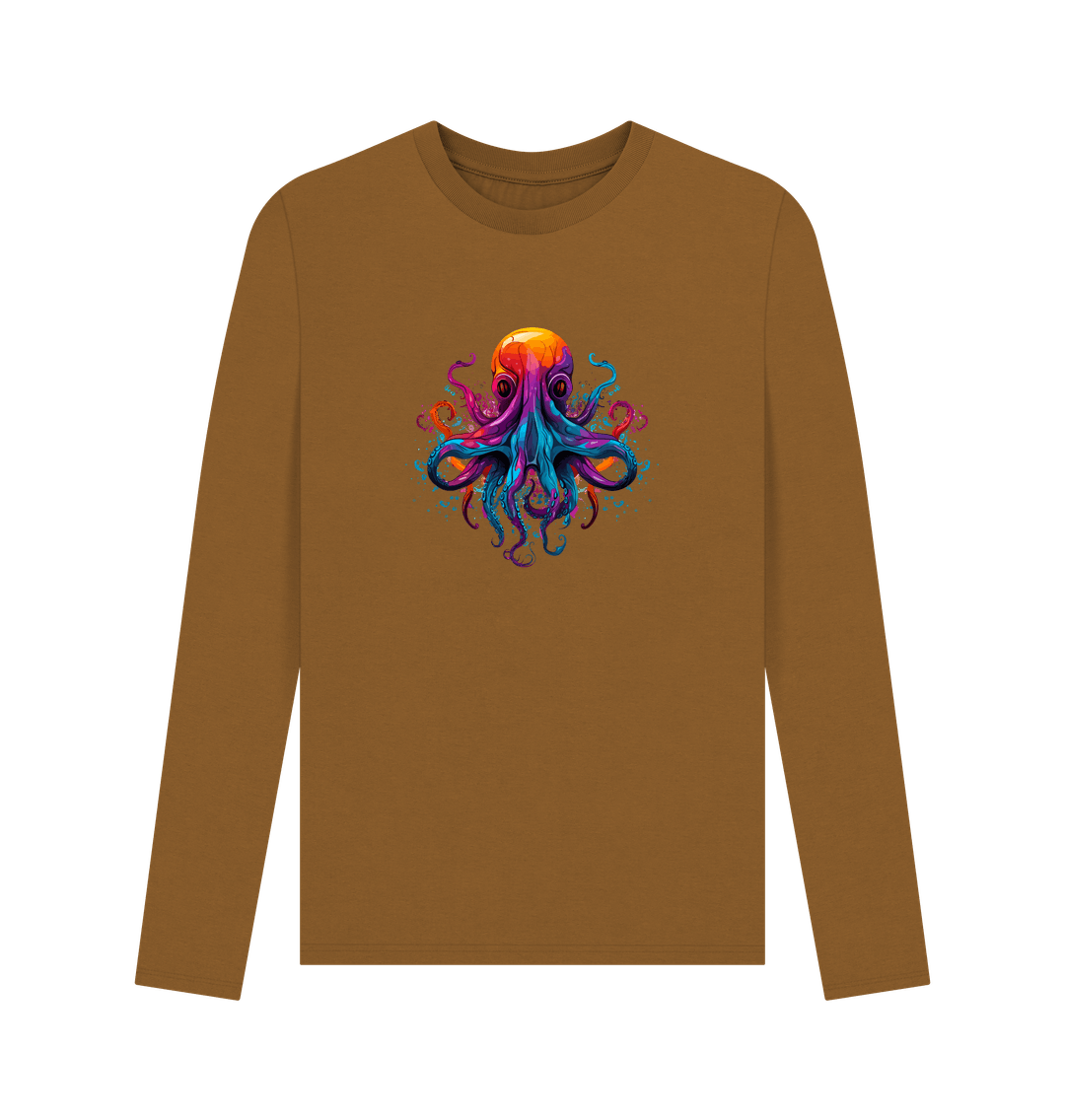 Brown Colour Drip Octopus Dance - Men's Long Sleeve T-shirt