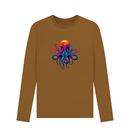 Brown Colour Drip Octopus Dance - Men's Long Sleeve T-shirt