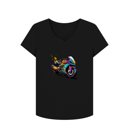 Black Colour Drip Speed Demon - Women's V-Neck T-shirt