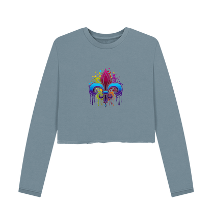 Stone Blue Printed Boxy Jumpers Front