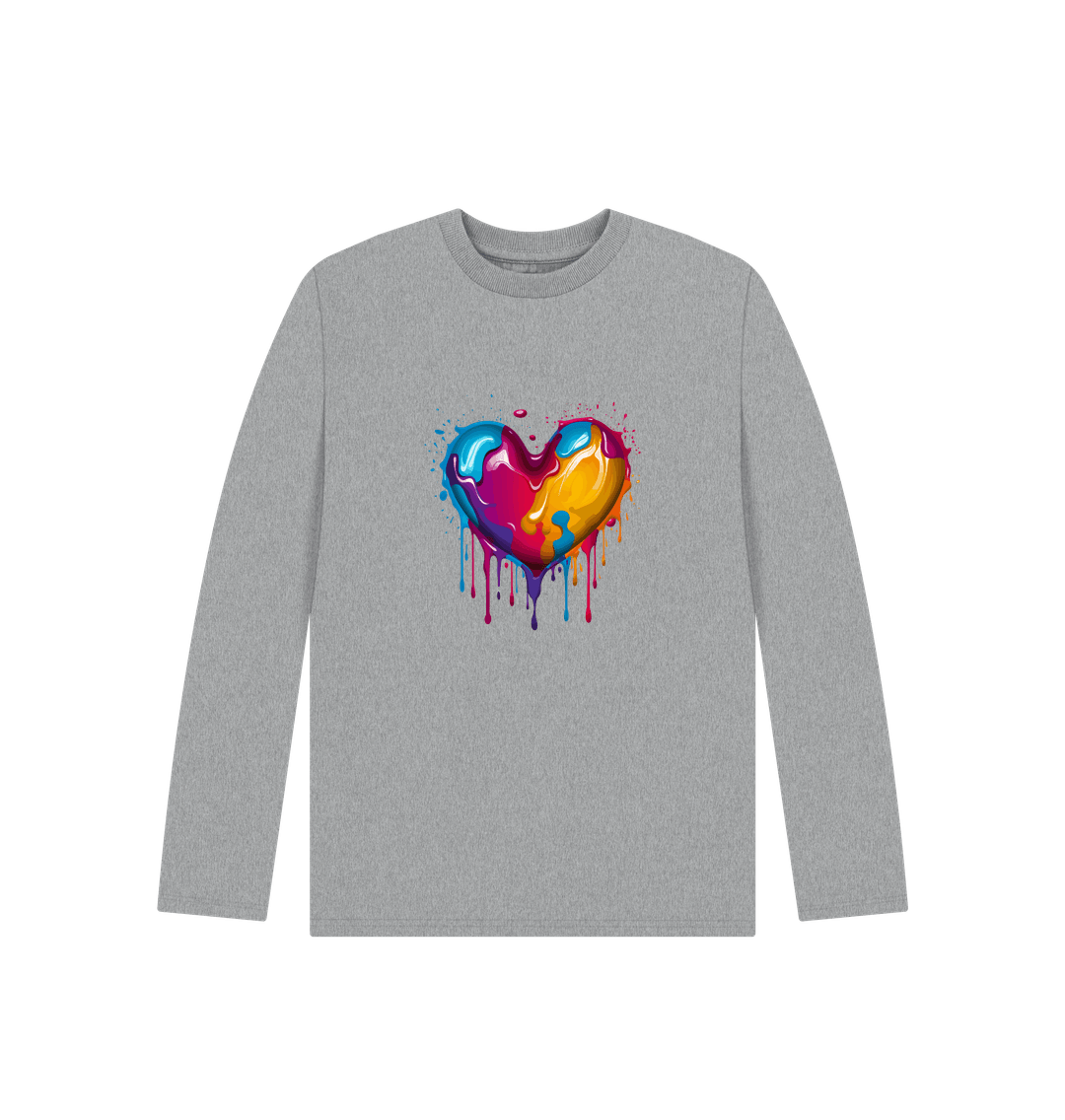 Athletic Grey Colour Drip Heart - Kids Organic Long Sleeve T-shirt