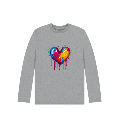 Athletic Grey Colour Drip Heart - Kids Organic Long Sleeve T-shirt