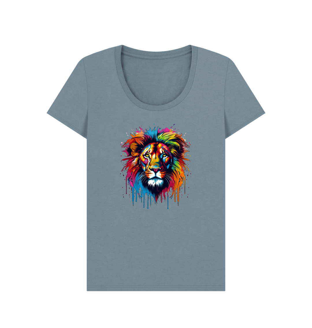 Stone Blue Colour Drip Lion - Women's Scoop Neck T-shirt