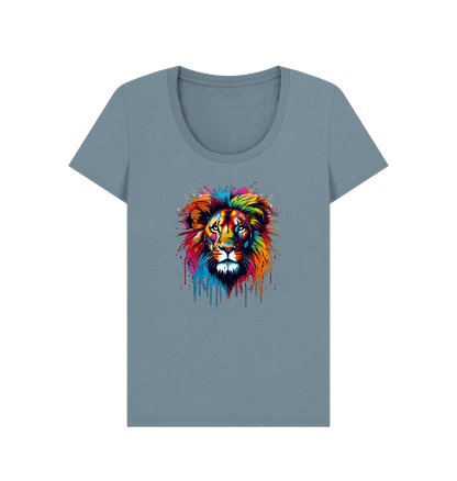 Stone Blue Colour Drip Lion - Women's Scoop Neck T-shirt