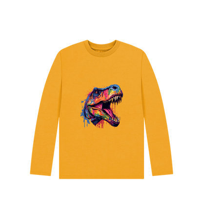 Mustard Colour Drip T-Rex - Kids Organic Long Sleeve T-shirt