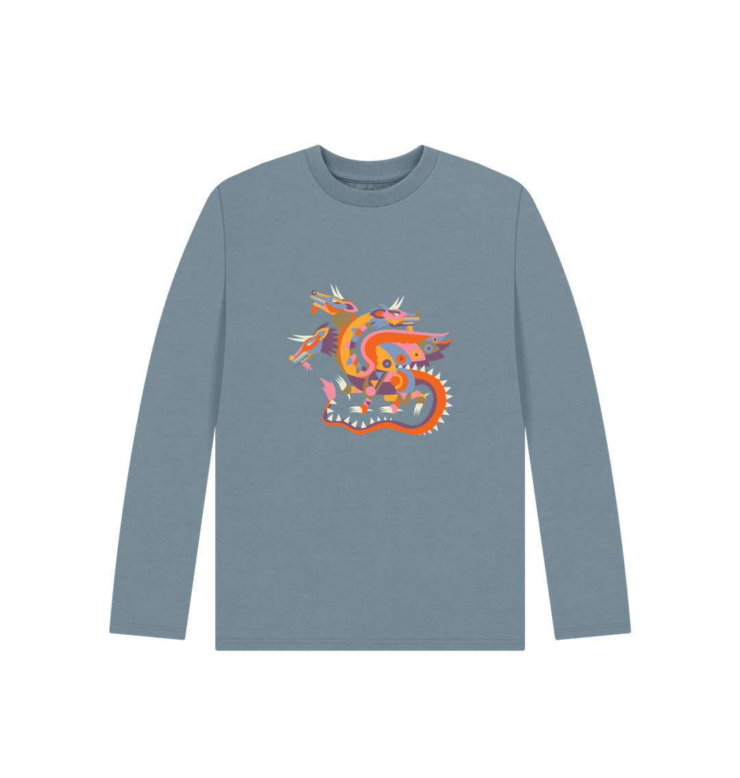 Stone Blue Three Headed Dragon - Kids' Organic Long Sleeve T-shirt