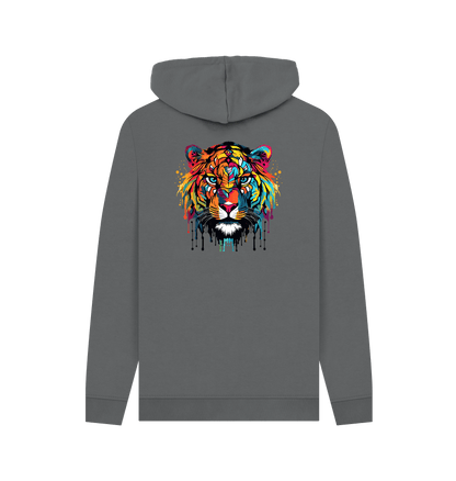 Slate Grey Colour Drip Wild Tiger  - Mens Pullover Hoodie