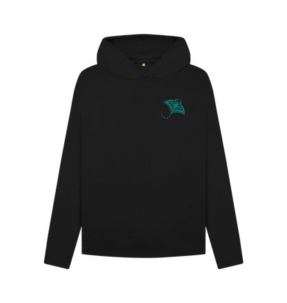Black hoodie with teal butterfly design