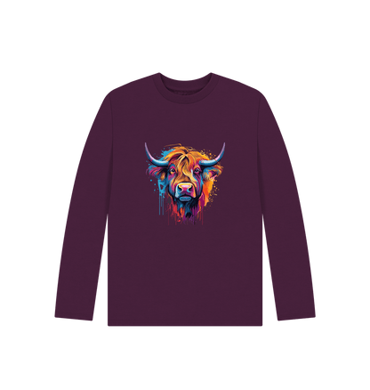 Purple Colour Drip Bull - Kids Organic Long Sleeve T-shirt