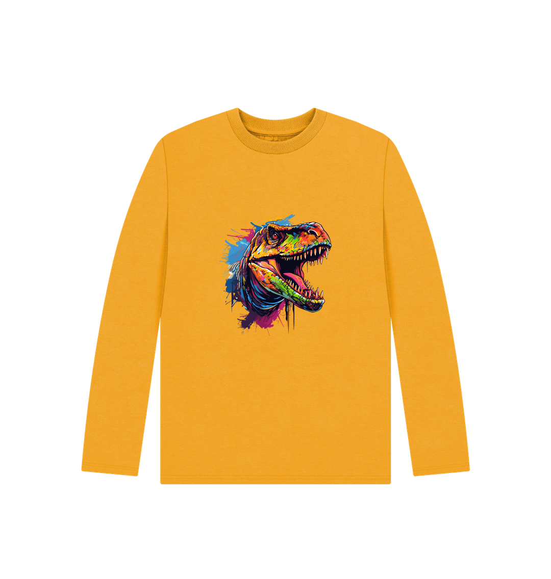 Mustard Colour Drip Dinosaur - Kids Organic Long Sleeve T-shirt