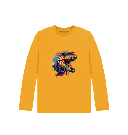 Mustard Colour Drip Dinosaur - Kids Organic Long Sleeve T-shirt