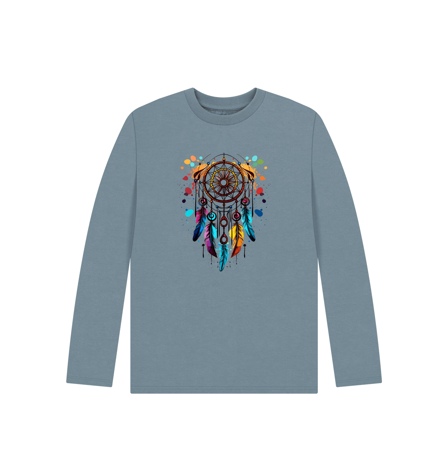 Stone Blue Colour Drip Indian Dreams - Kids Organic Long Sleeve T-shirt