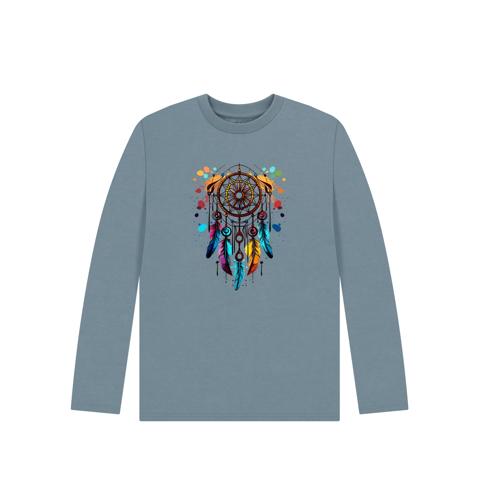 Stone Blue Colour Drip Indian Dreams - Kids Organic Long Sleeve T-shirt