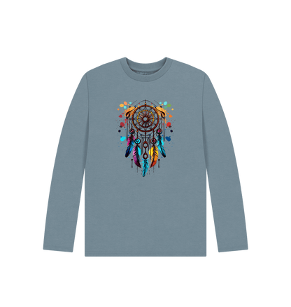 Stone Blue Colour Drip Indian Dreams - Kids Organic Long Sleeve T-shirt