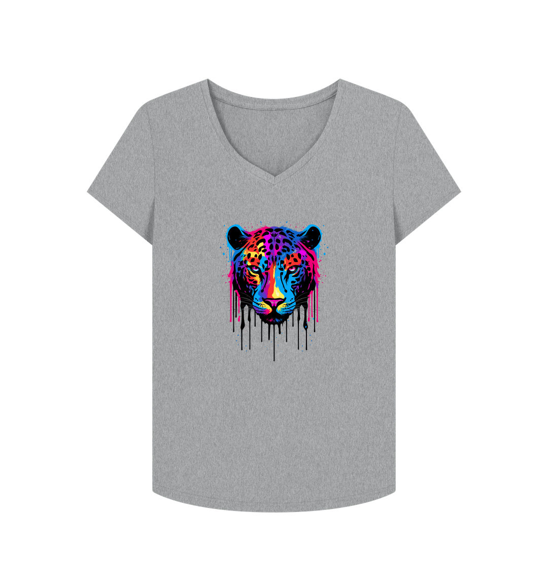 Athletic Grey Colour Drip Wild Butterfly - Women's V-Neck T-shirt