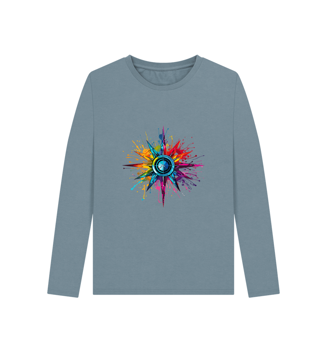 Stone Blue Colour Drip Compass - Women's Long Sleeve T-shirt