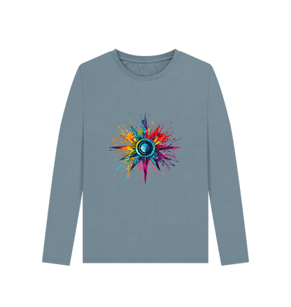 Stone Blue Colour Drip Compass - Women's Long Sleeve T-shirt