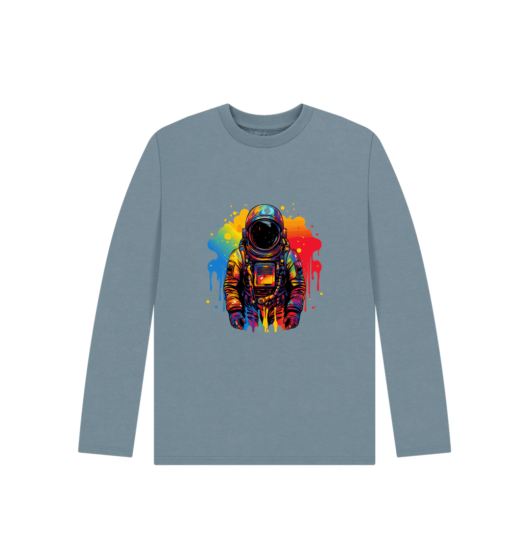 Stone Blue Colour Drip Spaceman - Kids Organic Long Sleeve T-shirt